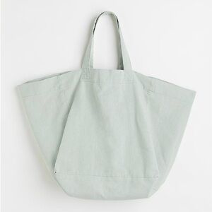 NEW! H&M HOME XL LINEN TOTE BAG Oversized Sage Green NWT